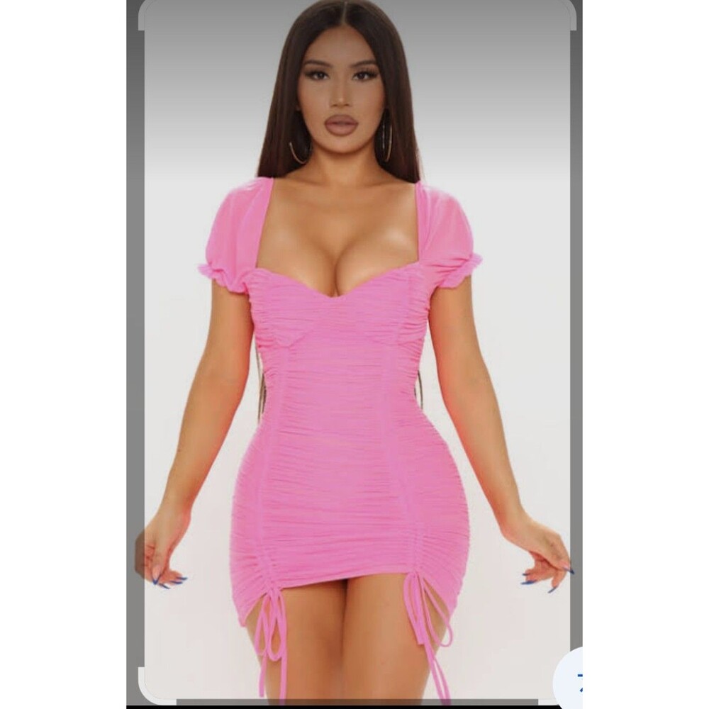 Fashion Nova Pink Ruched Mesh Bodycon Mini Dress Women's XS